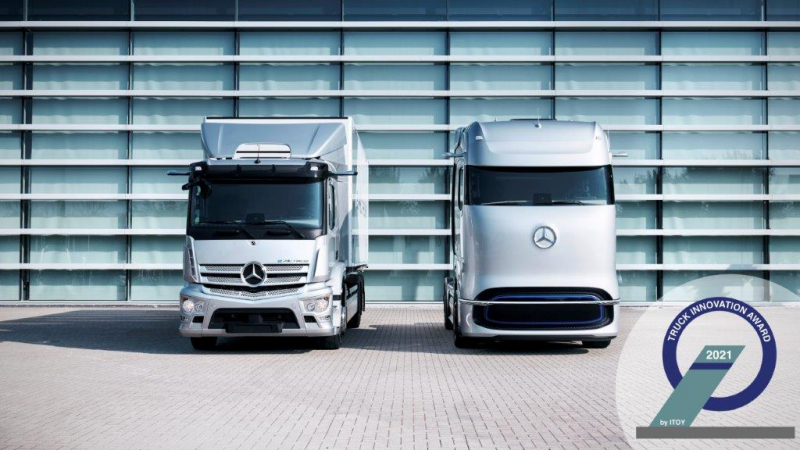 Mercedes-Benz eActros a Mercedes-Benz GenH2 Truck